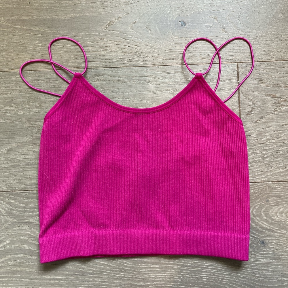 Hot pink ribbed bralette/cropped tank top